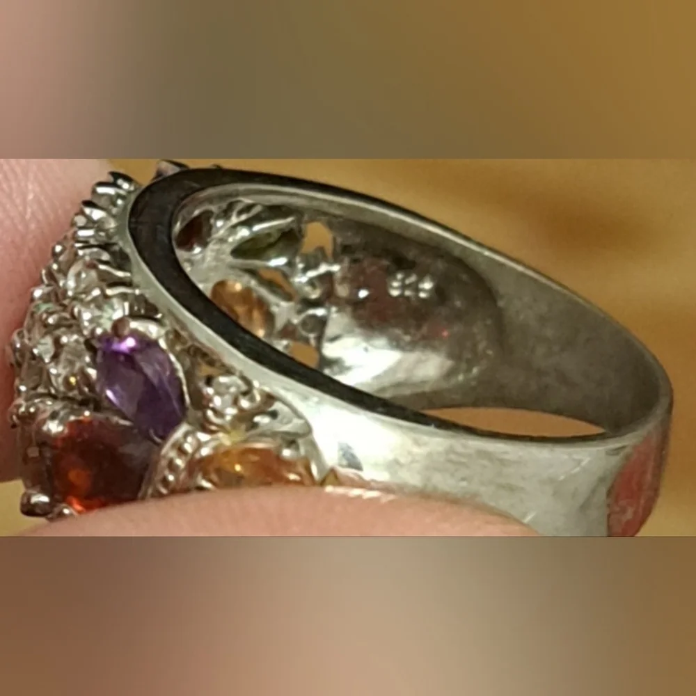 EUC Fortune Jewelers Genuine Silver & Multi Gemstone Butterfly Ring Jewelry SZ 9